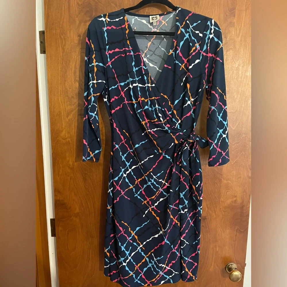 Anne Klein abstract print wrap look dress - Picture 1 of 3